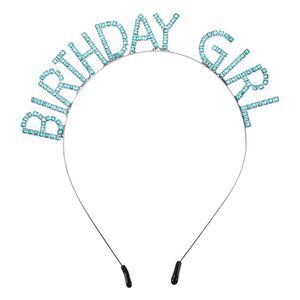 Happy Birthday Headband Tiara Rhinestone Accessories Silver Tone Blue